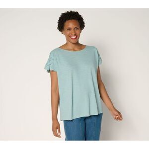 Fashion Women's Top Sz XL 100% Cotton Braided Sleeve Green A697244